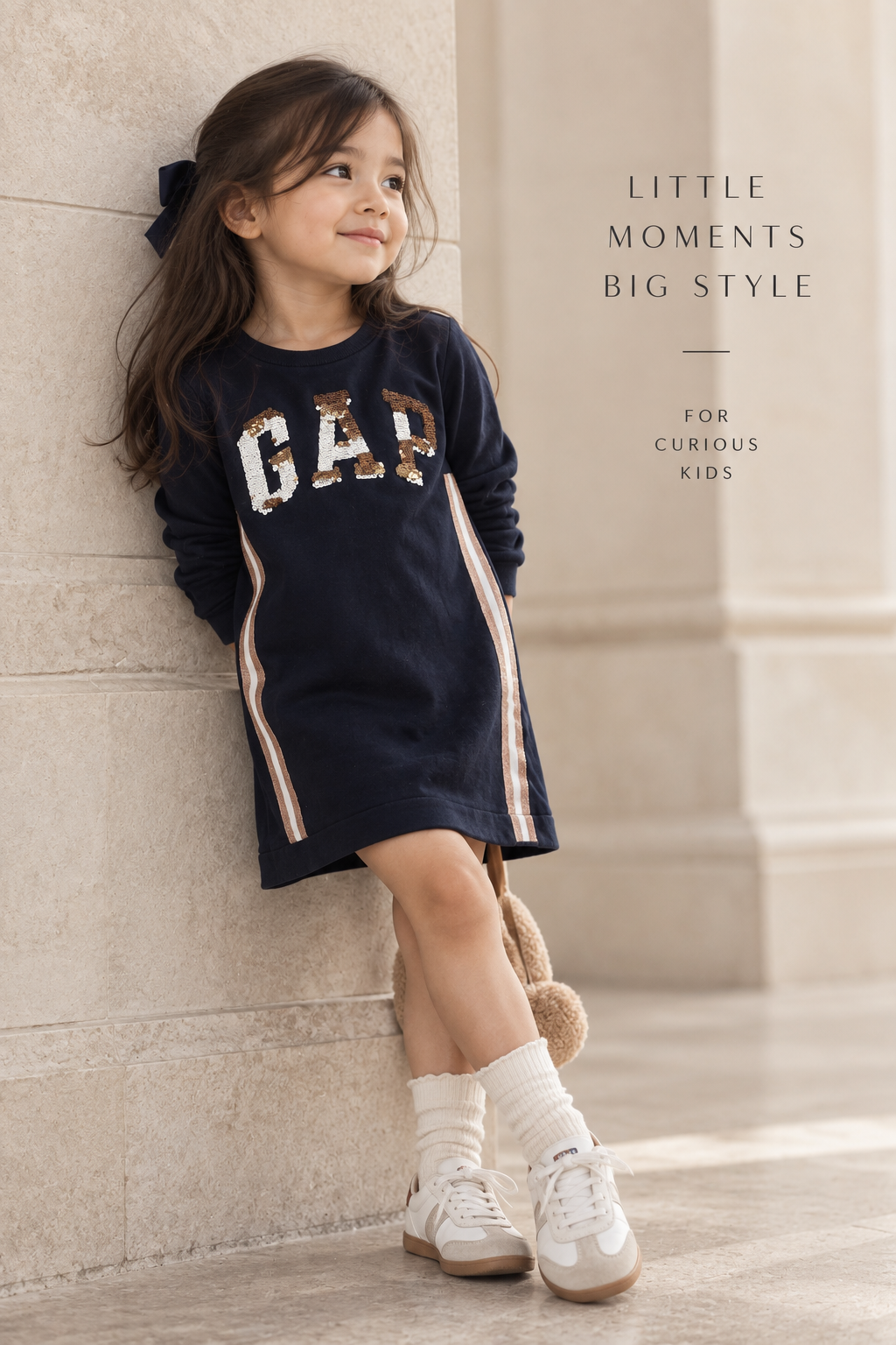 GAP Kids Navy Sequin Logo Long-Sleeve Dress | Girls