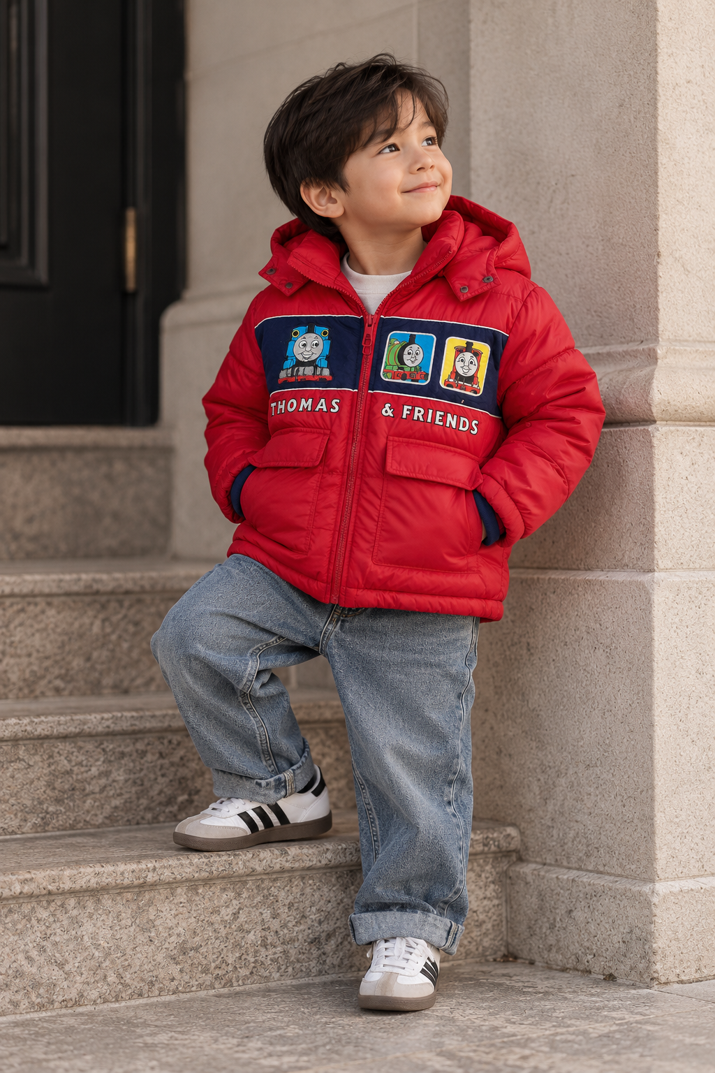 Vintage Thomas & Friends Red Hooded Puffer Jacket | Kids