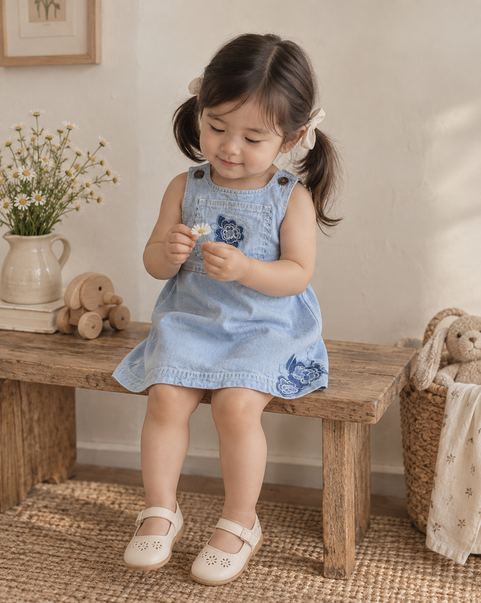 Vintage Oshkosh - Sweet Blue Denim Flower Appliqué Dress