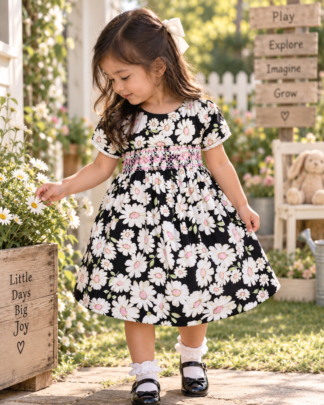 Vintage-Inspired Daisy Floral Smocked Dress