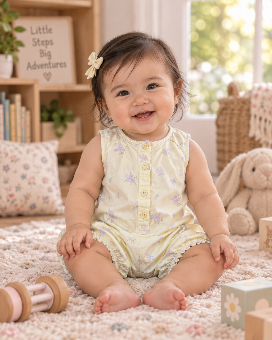 Vintage CARTER'S Yellow Floral Button-Front Baby Romper