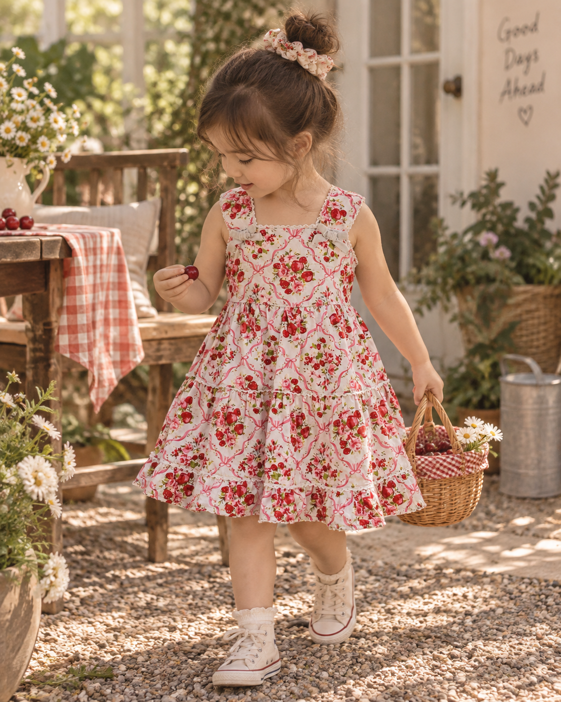 Vintage Floral Ruffle Collar Smocked Dress