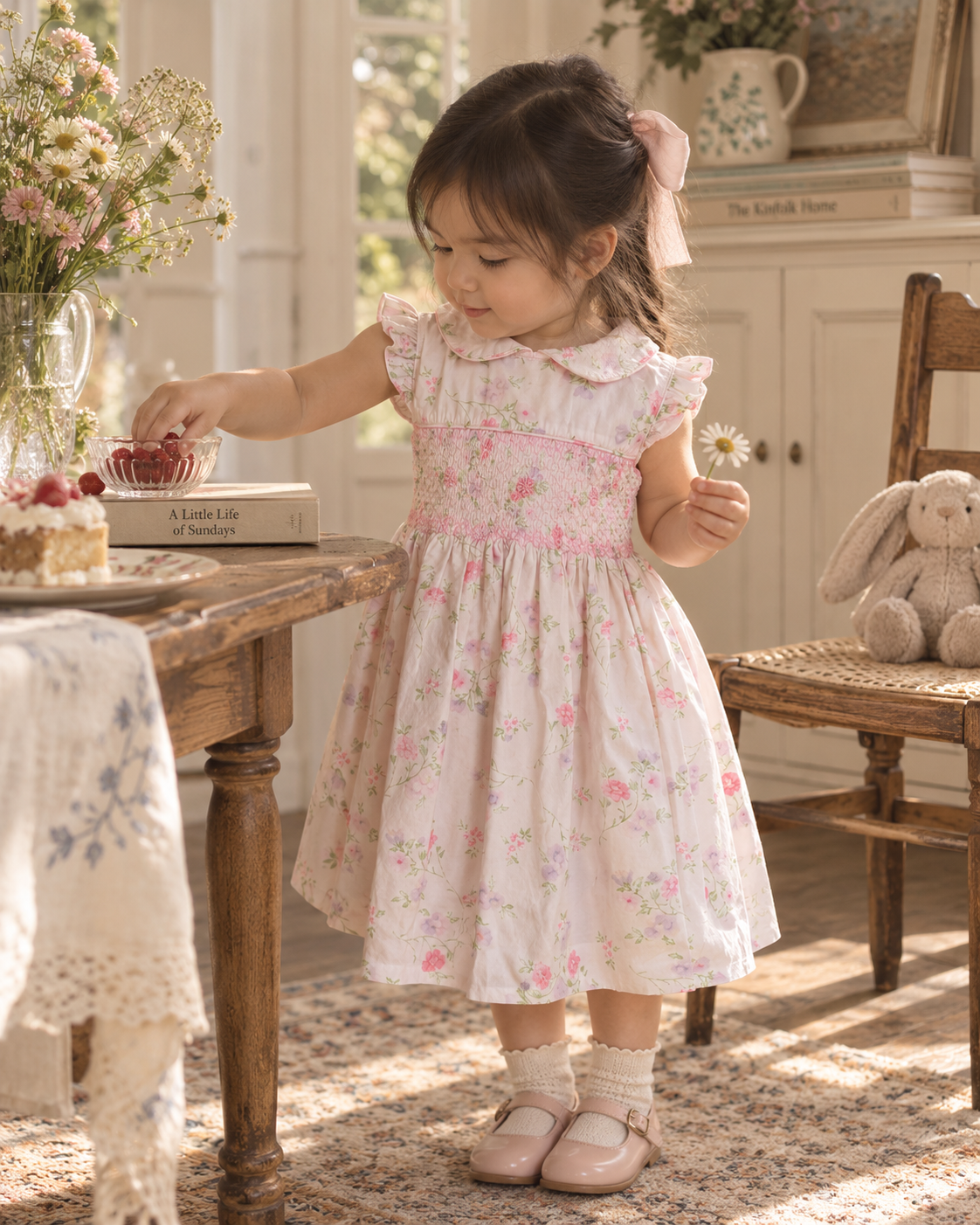 Laura Ashley - Vintage Pastel Floral Smocked Waist Dress