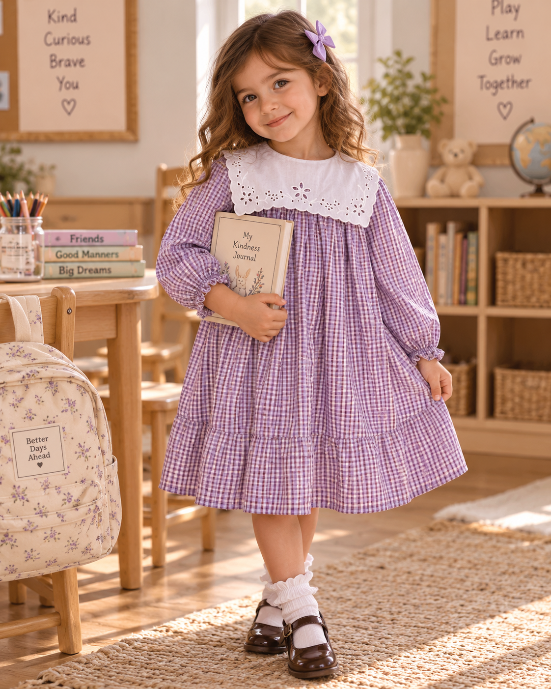 Vintage Purple Plaid Eyelet Collar Dress - Susu & Cra