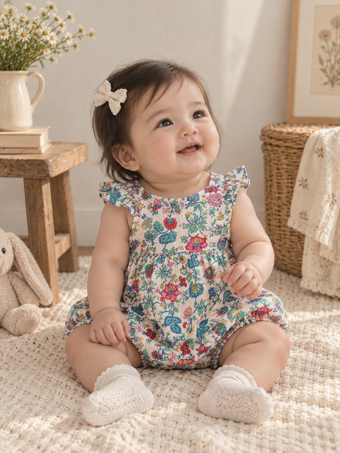 Ralph Lauren Colorful Floral Ruffle Bubble Romper