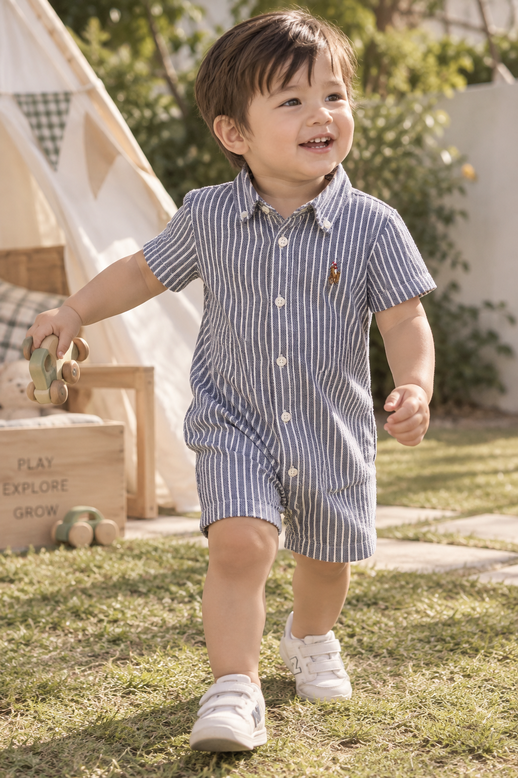 Ralph Lauren Navy Stripe Collared Romper