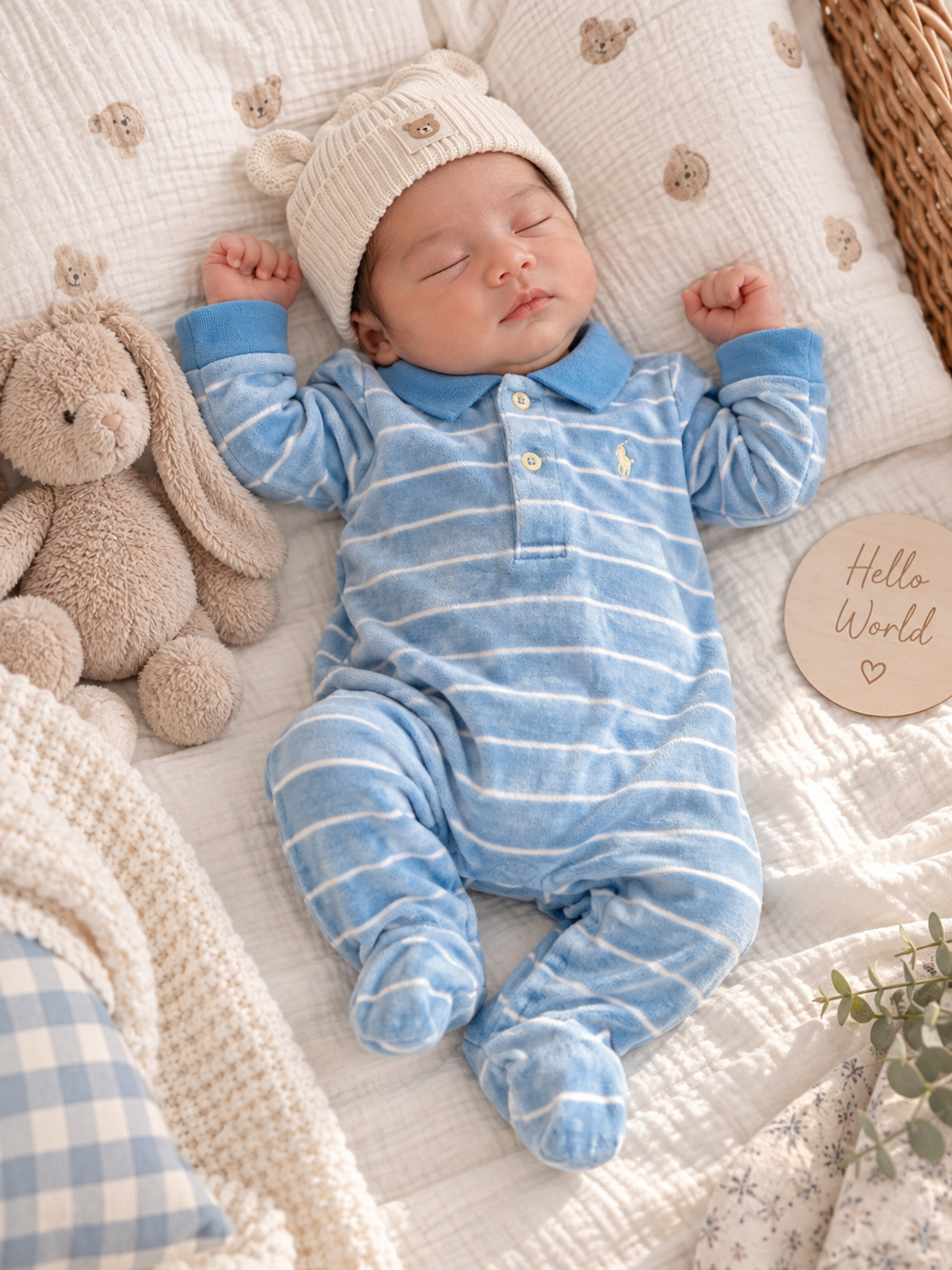 Ralph Lauren Blue Stripe Footed Polo Romper