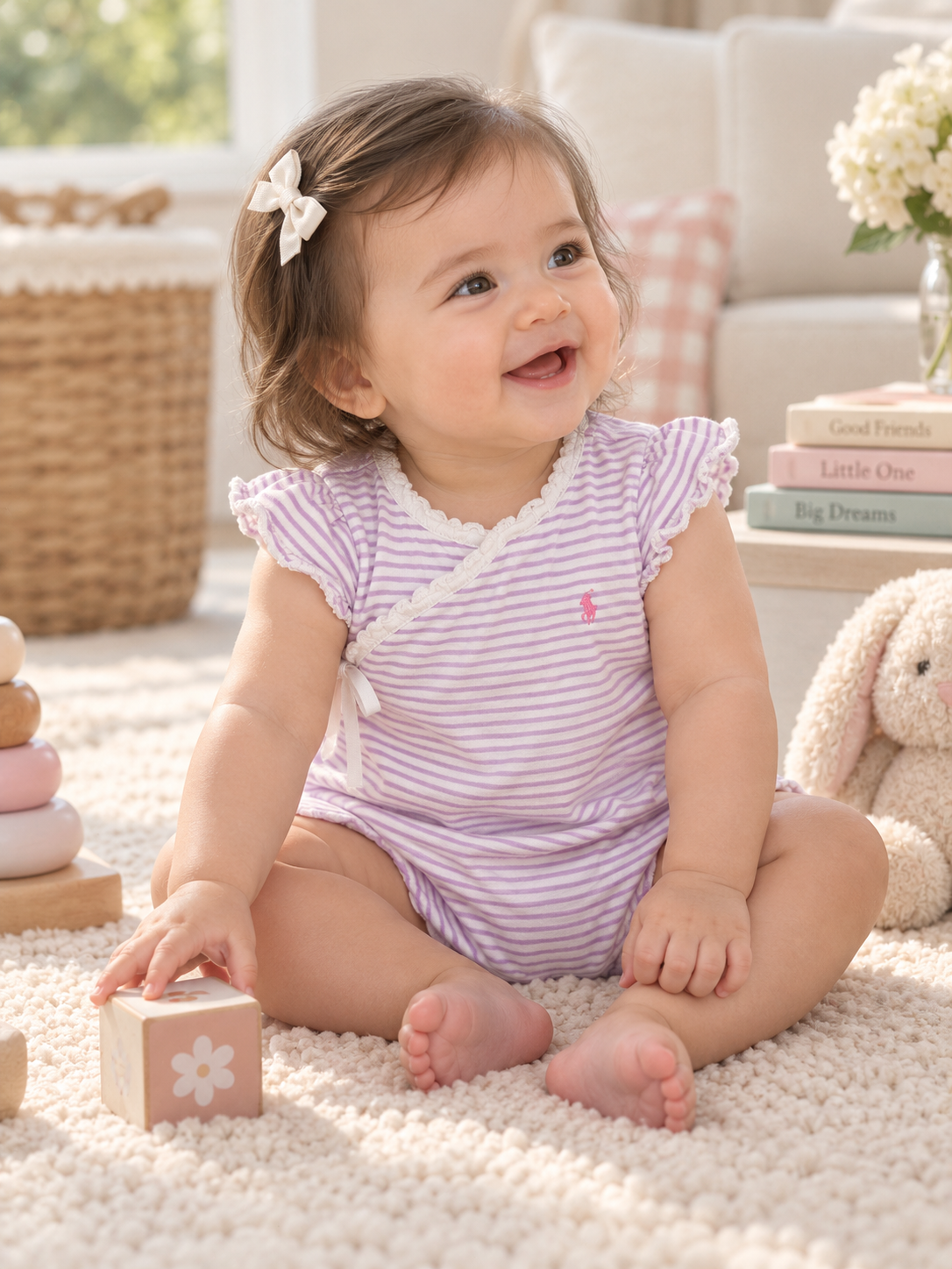 Ralph Lauren Lavender Stripe Ruffle Romper