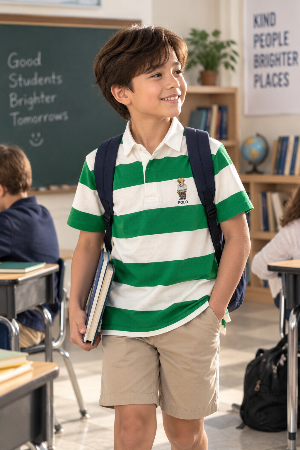 Ralph Lauren Green & White Polo Bear Rugby Shirt