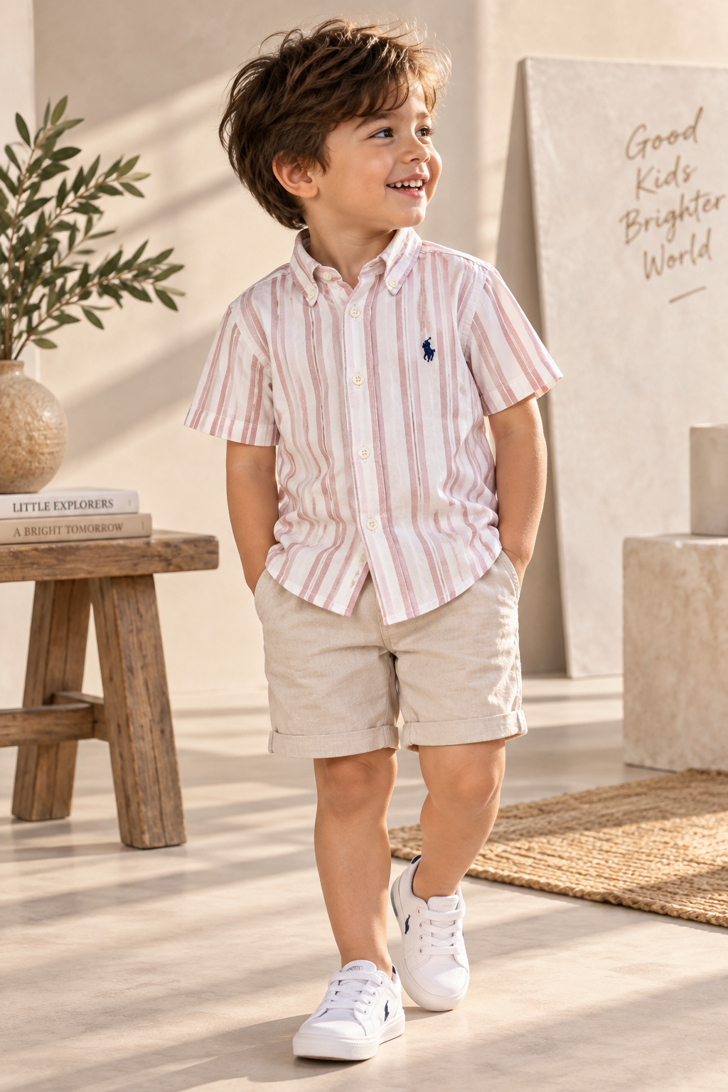 Ralph Lauren Blush & White Stripe Short-Sleeve Button-Down
