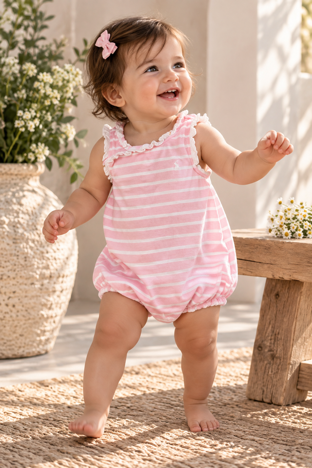 Ralph Lauren Pink & White Striped Bubble Romper