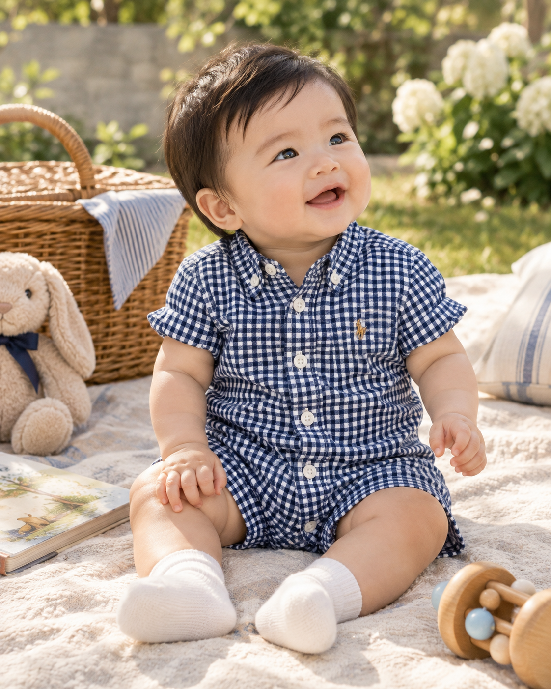 Ralph Lauren Navy Gingham Button-Down Romper