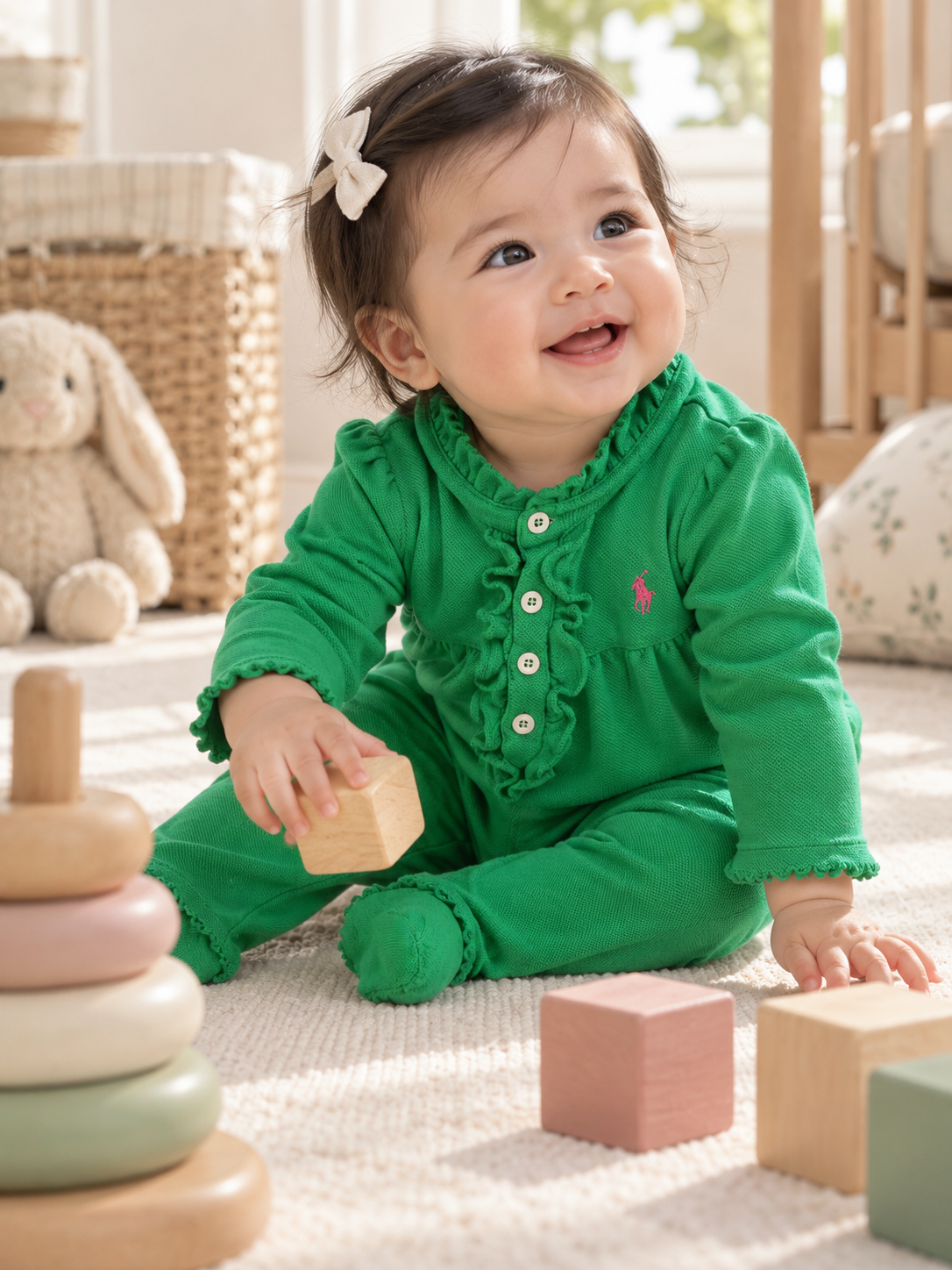 Ralph Lauren Green Ruffle Knit Romper