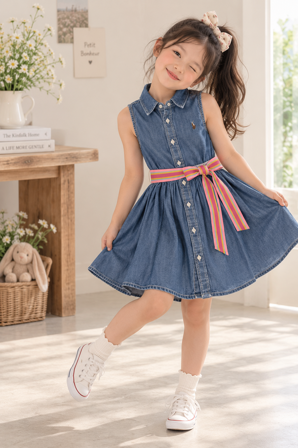 Ralph Lauren Denim Shirt Dress with Rainbow Belt