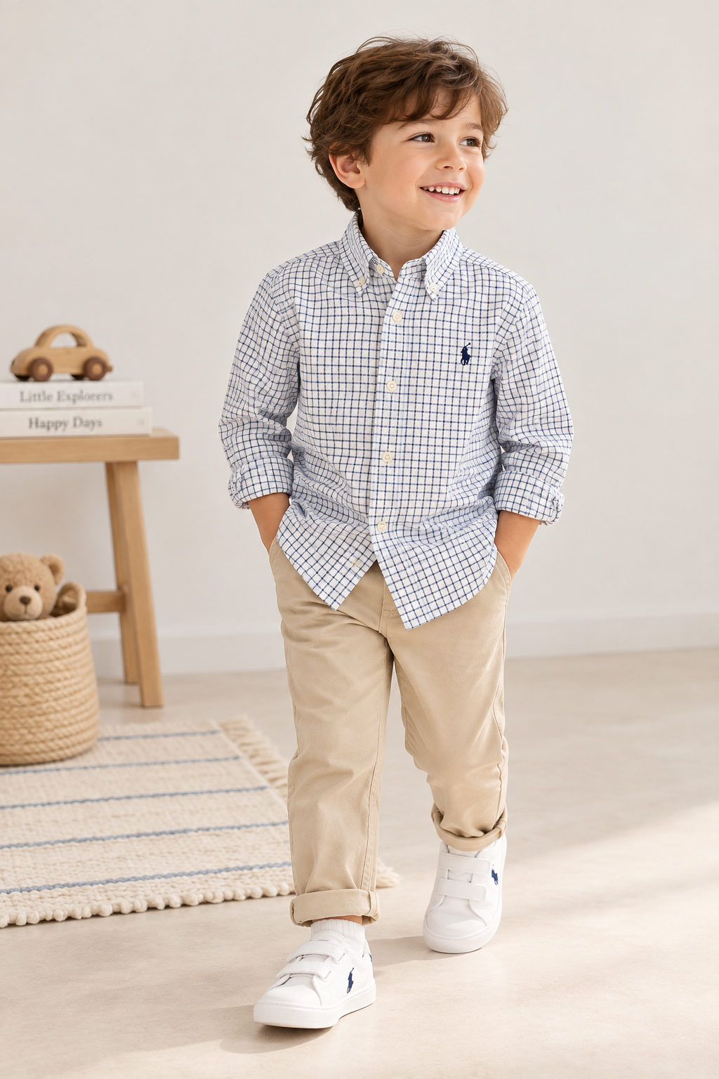 Ralph Lauren Blue & White Mini Check Button-Down Shirt