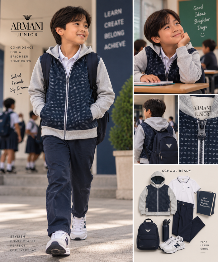 Armani Junior Navy & Grey Hooded Zip Jacket