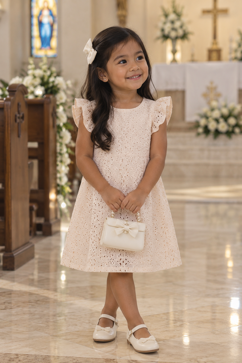 Ralph Lauren White Eyelet Flutter-Sleeve Dress