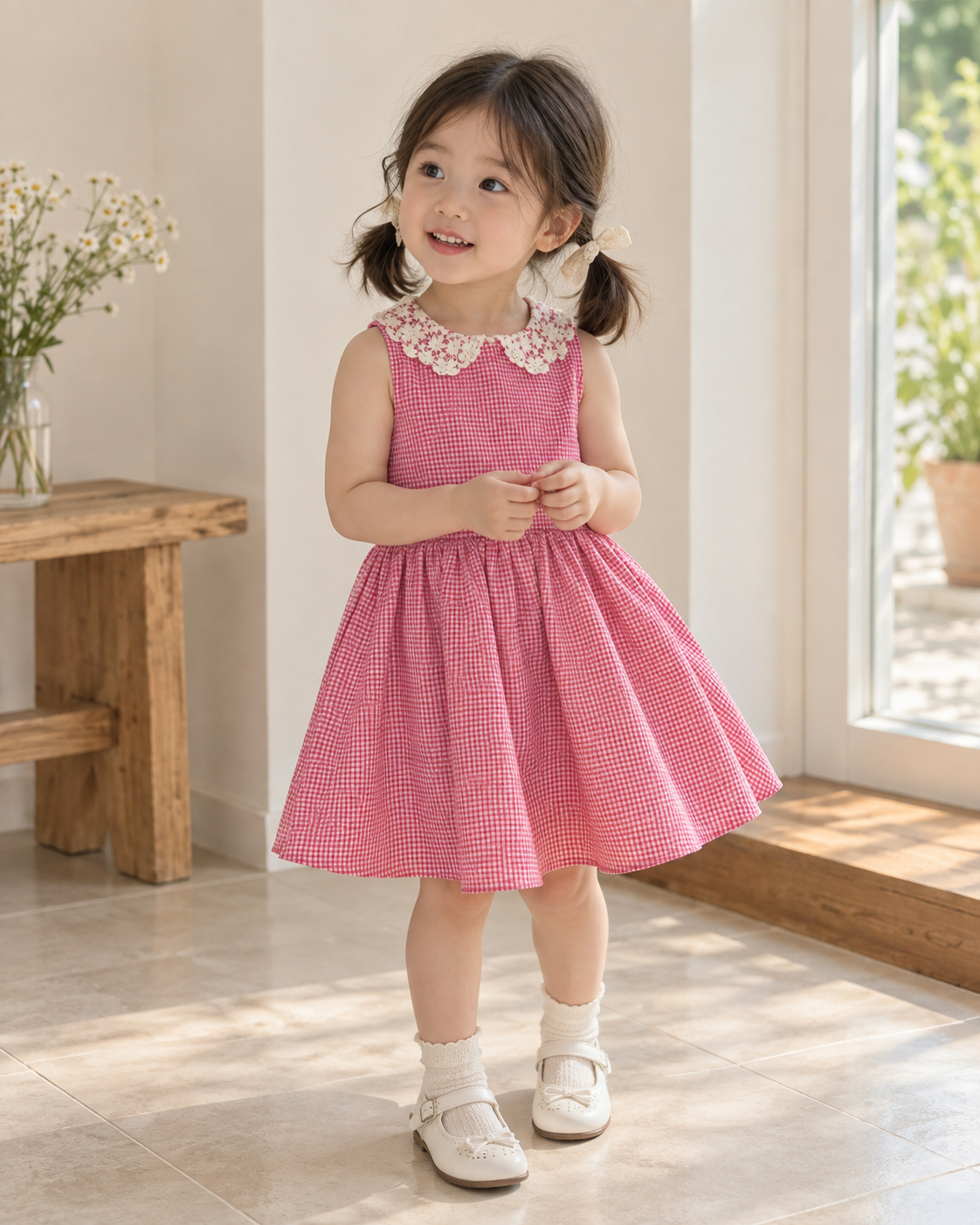 Polo Ralph Lauren Pink Gingham Dress with Lace Collar