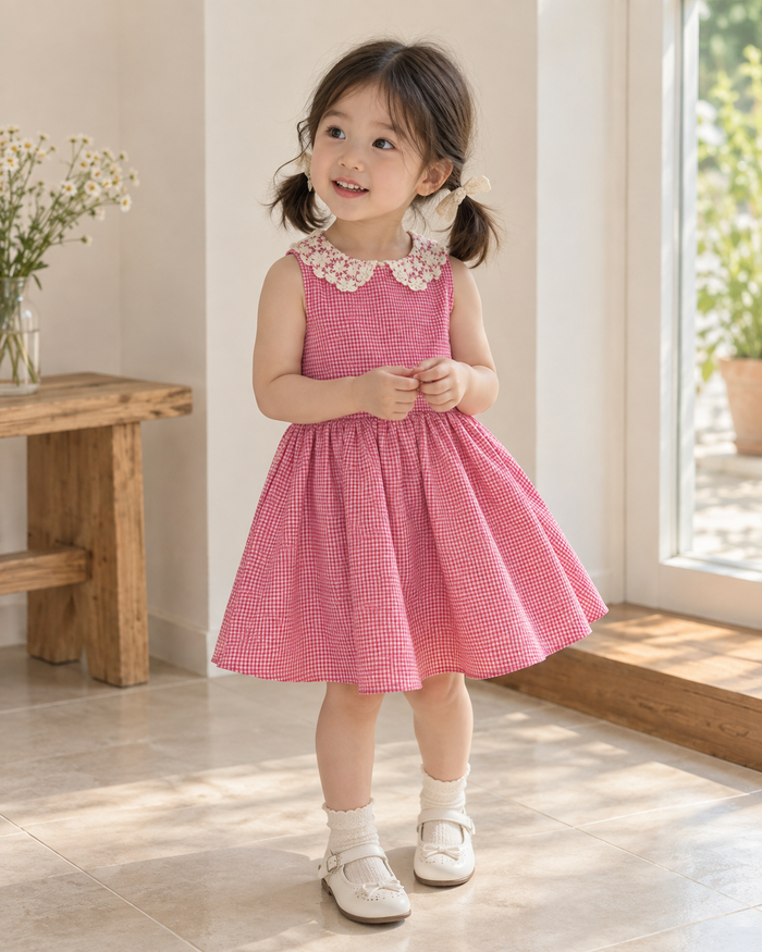 Polo Ralph Lauren Pink Gingham Dress with Lace Collar