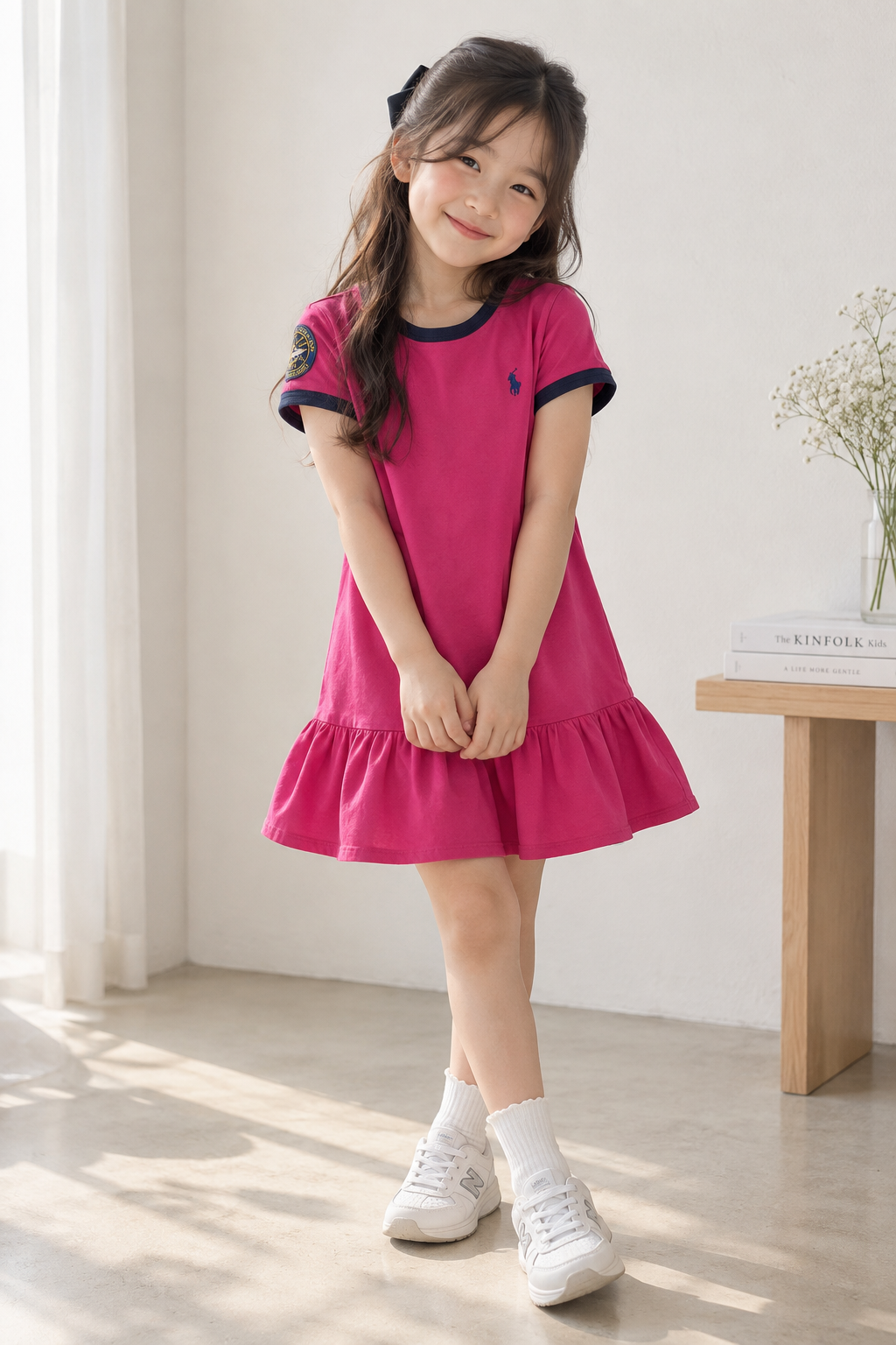 Ralph Lauren Hot Pink Ringer Dress with Navy Trim