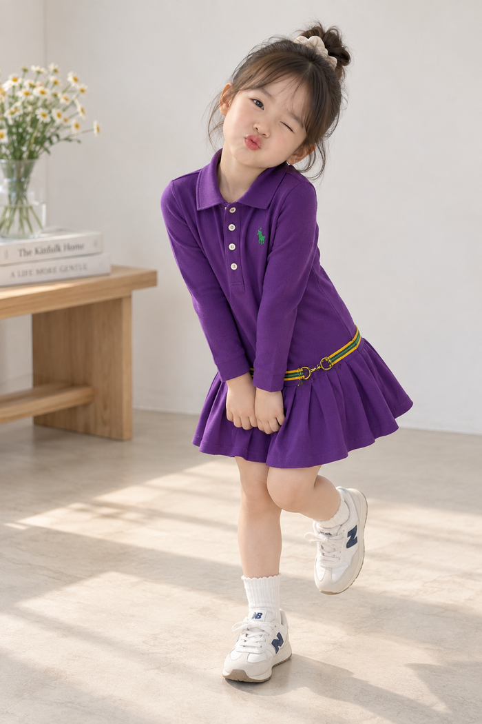 Ralph Lauren Purple Polo Dress with Belt Detail