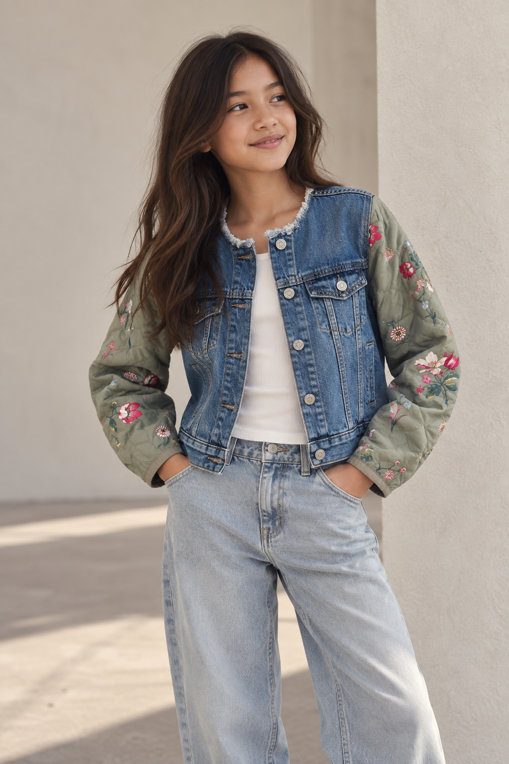 Vintage GAP Denim Jacket x Sarah Jessica Parker – Floral Quilted Sleeves