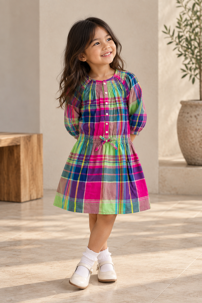 Ralph Lauren Multicolor Plaid Long-Sleeve Dress