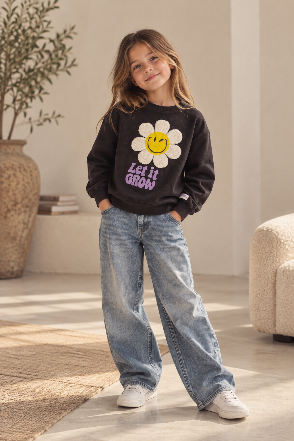 H&M Kids Black “Let It Grow” Flower Graphic Sweatshirt
