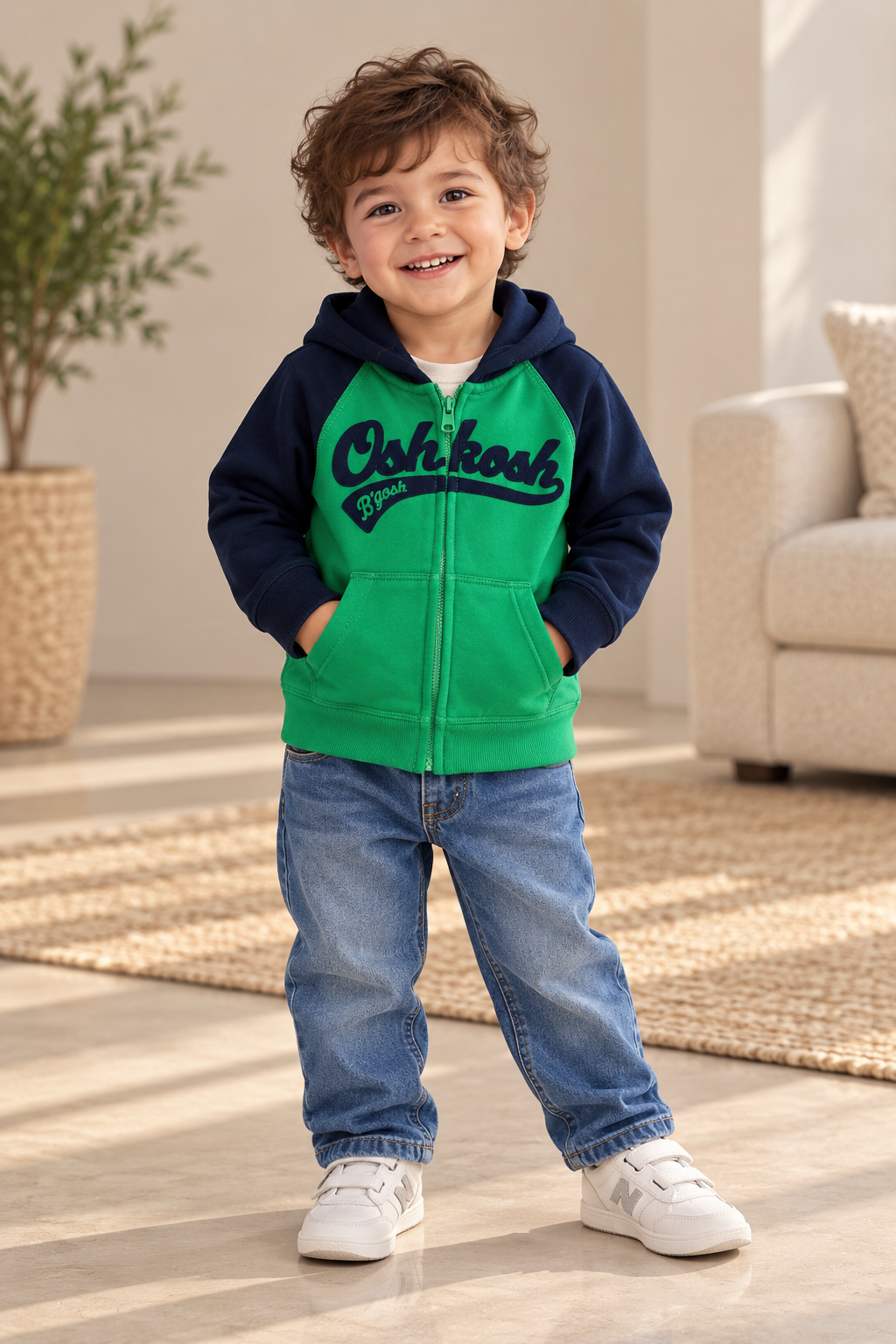 OshKosh B’gosh Kids Green & Navy Zip-Up Hoodie