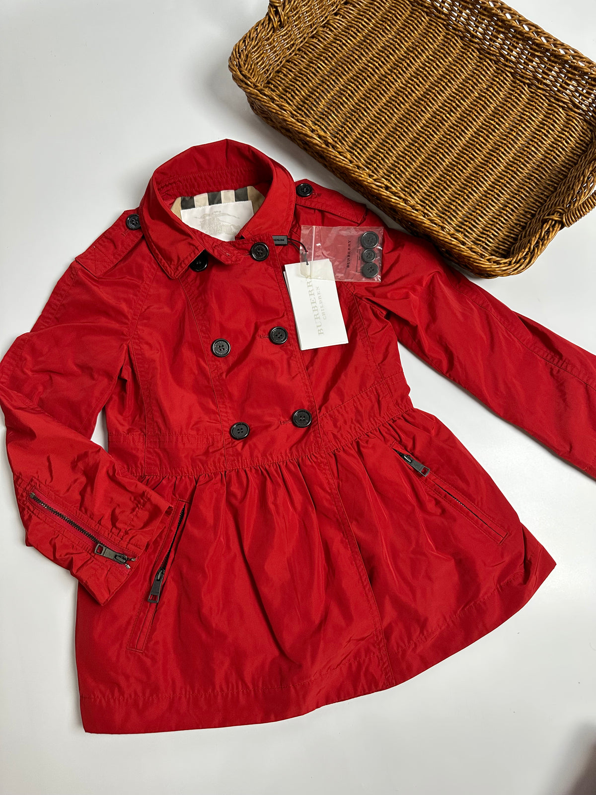 Burberry Kids Red Double-Breasted Trench Coat | MINI MANTLEBURY | New with Tags