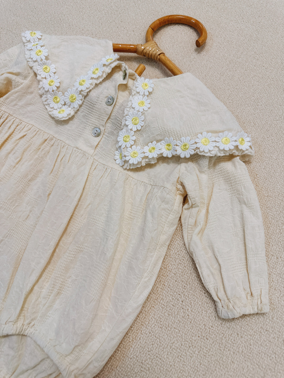 Ivory Daisy Collar Long Sleeve Romper