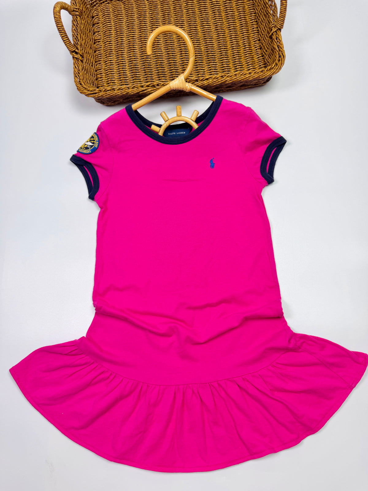 Ralph Lauren Hot Pink Ringer Dress with Navy Trim
