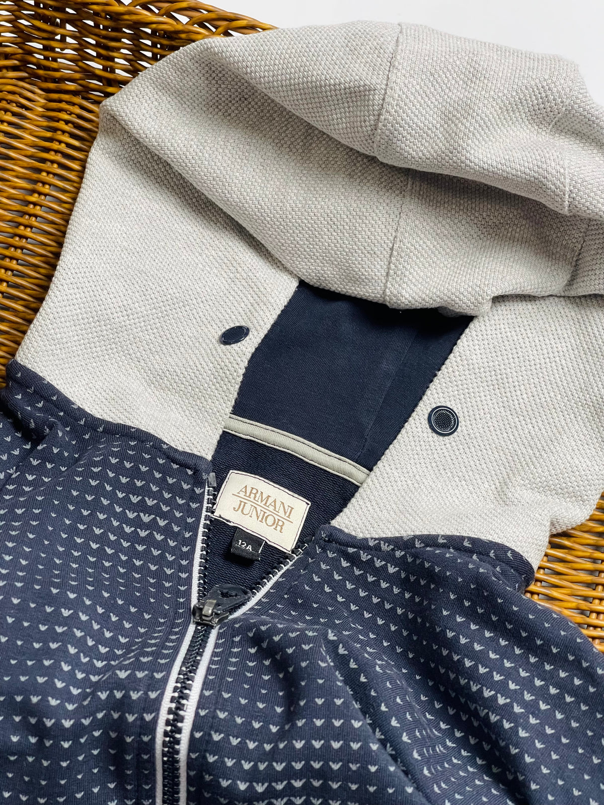 Armani Junior Navy & Grey Hooded Zip Jacket
