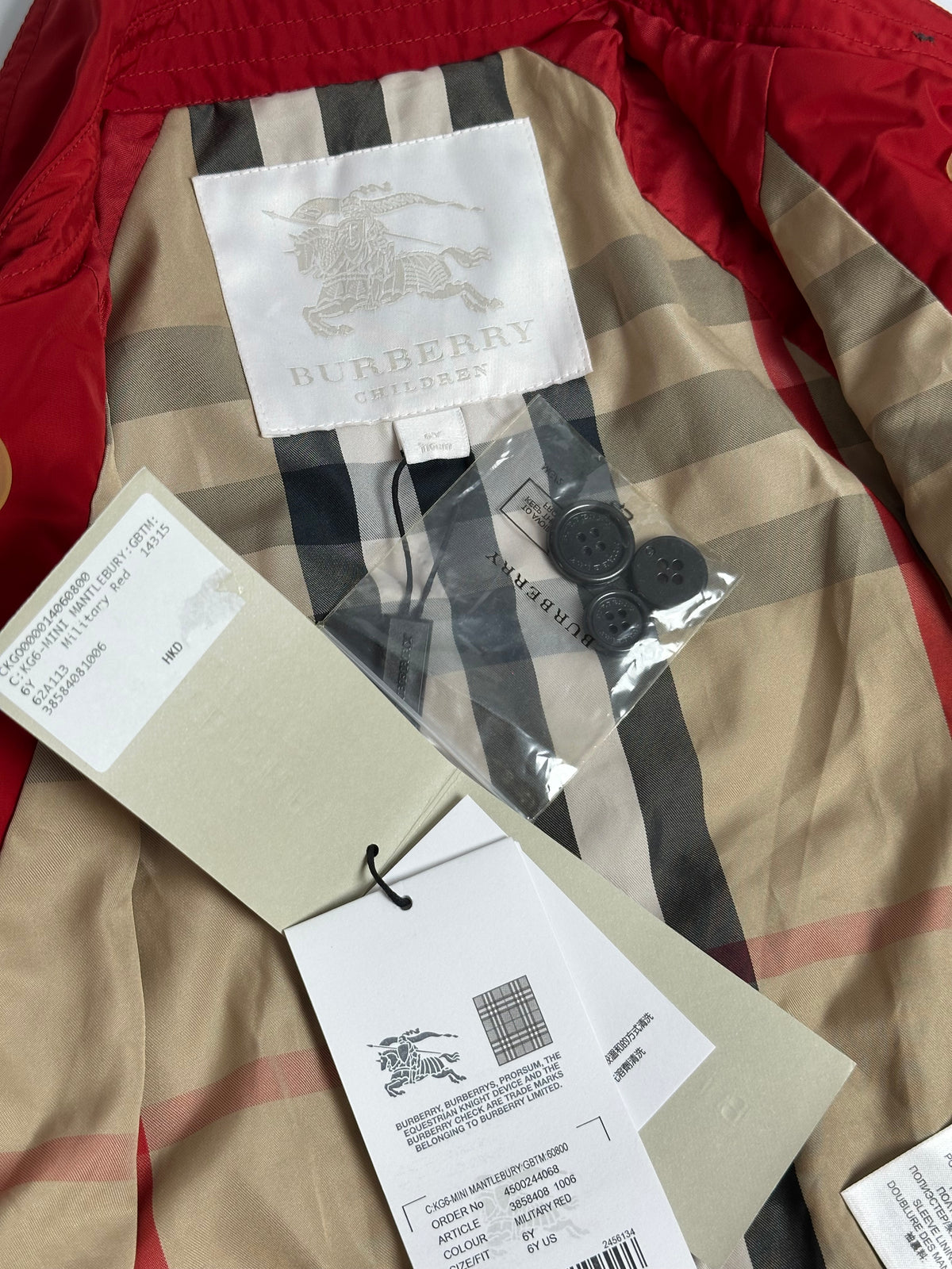 Burberry Kids Red Double-Breasted Trench Coat | MINI MANTLEBURY | New with Tags