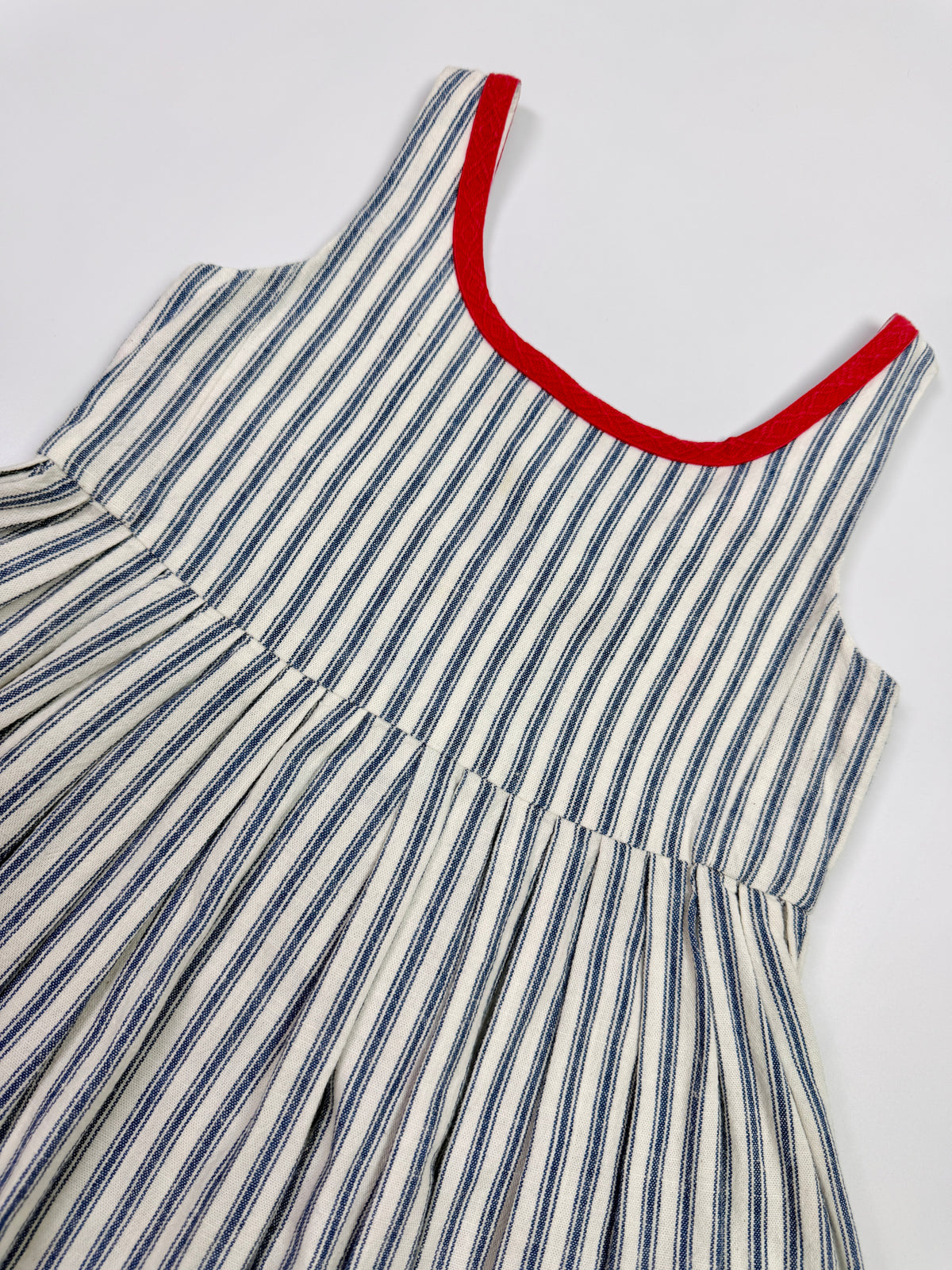 Vintage Ralph Lauren Blue & White Striped Sundress with Red Trim