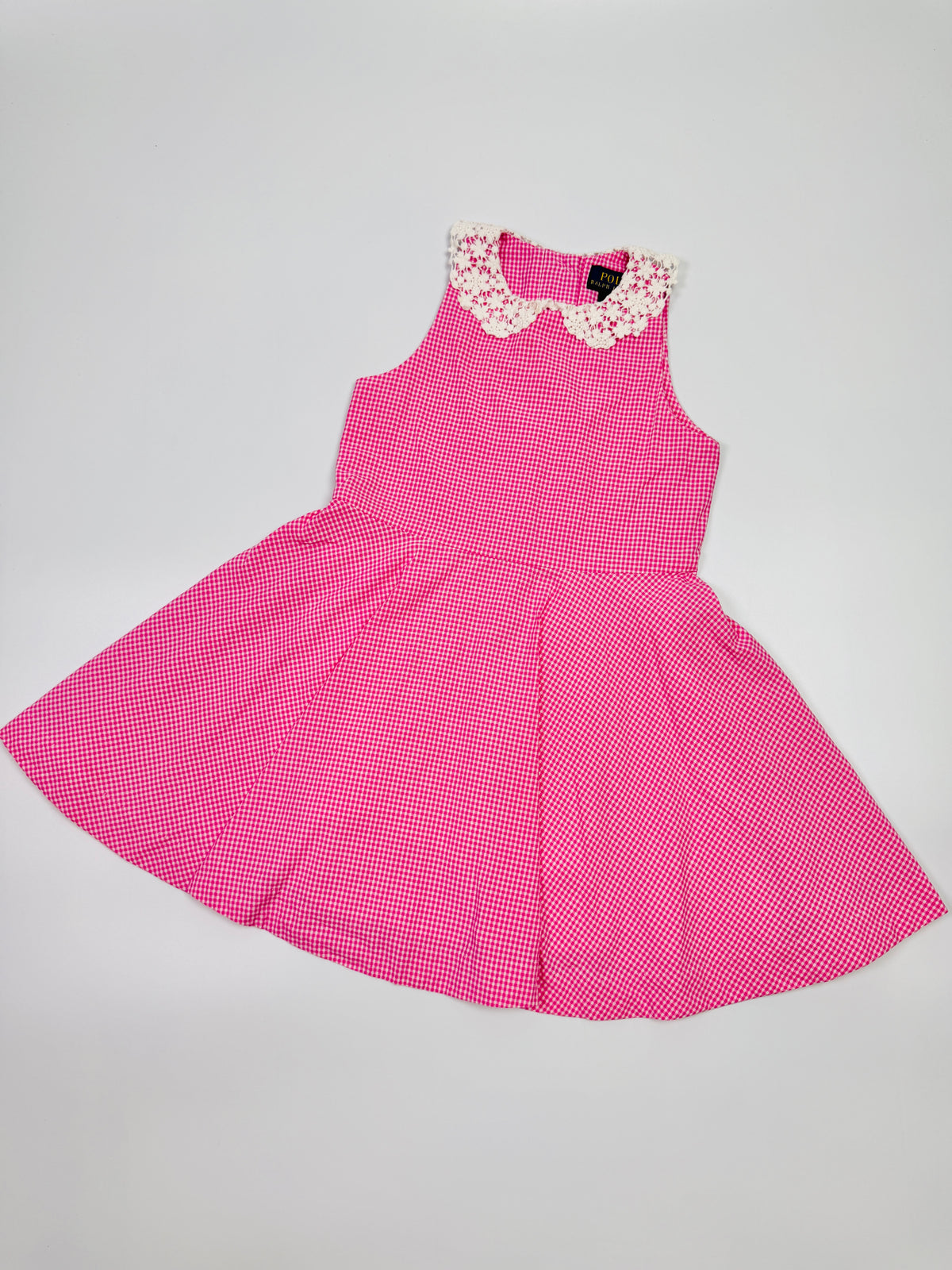 Polo Ralph Lauren Pink Gingham Dress with Lace Collar