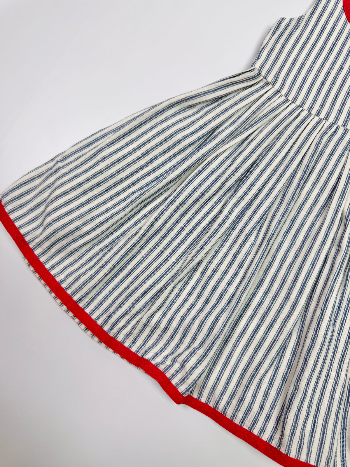 Vintage Ralph Lauren Blue & White Striped Sundress with Red Trim