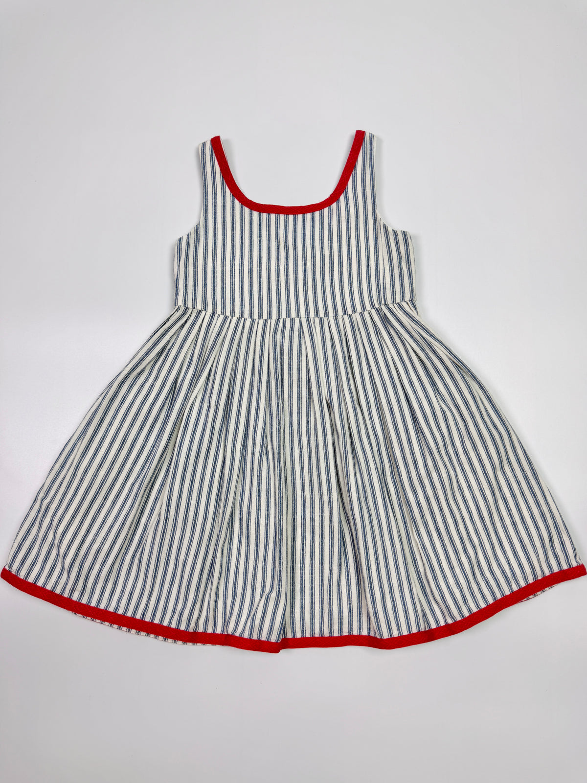 Vintage Ralph Lauren Blue & White Striped Sundress with Red Trim