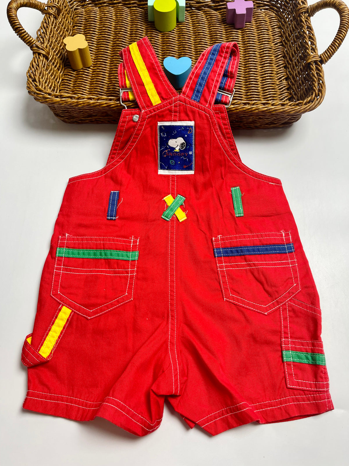VINTAGE Snoopy Red Denim Overall Shorts