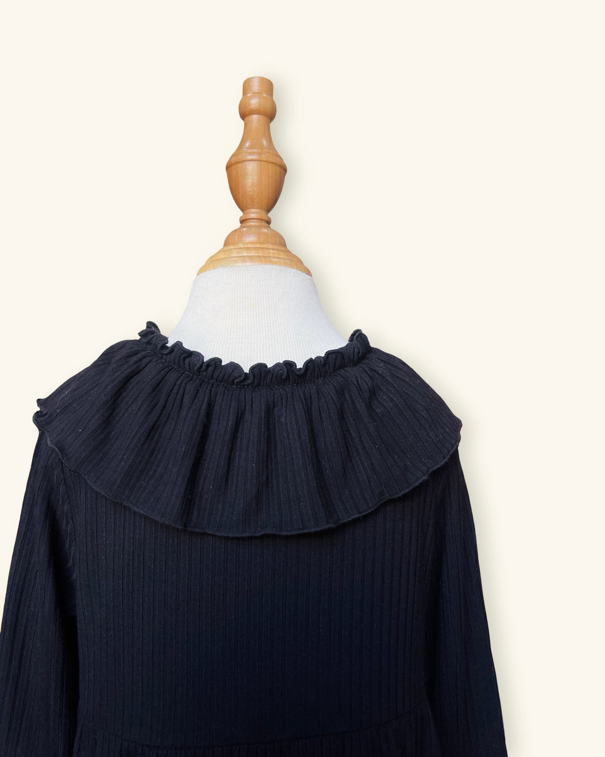 Black Ribbed Ruffle Collar Long Sleeve Dress