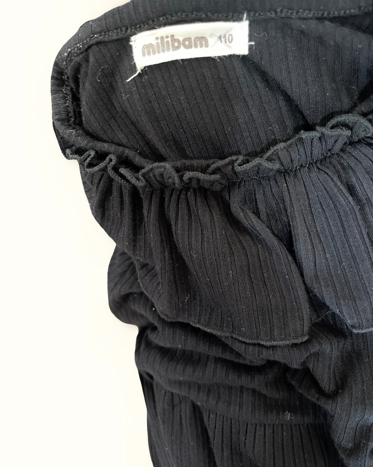 Black Ribbed Ruffle Collar Long Sleeve Dress