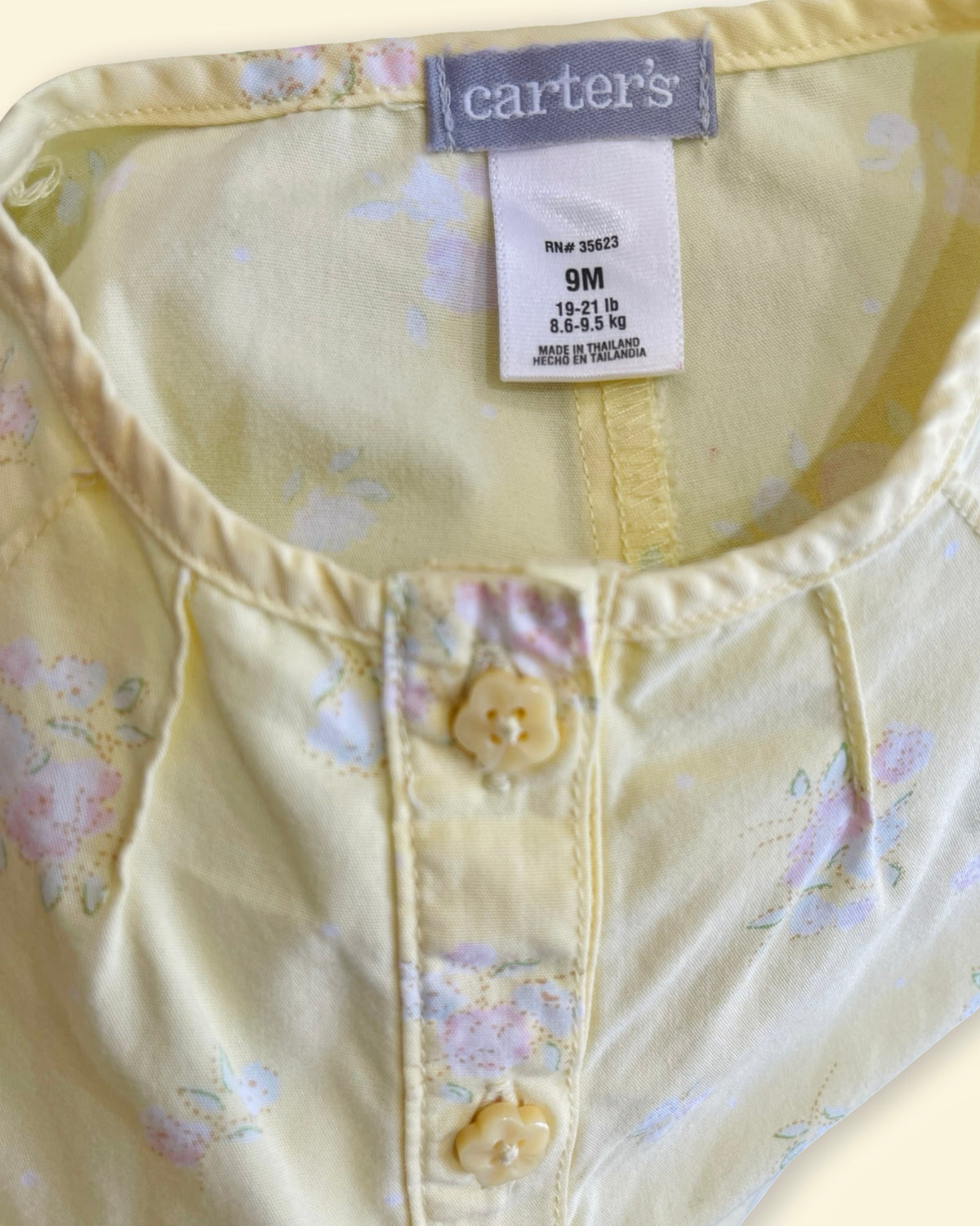 Vintage CARTER'S Yellow Floral Button-Front Baby Romper