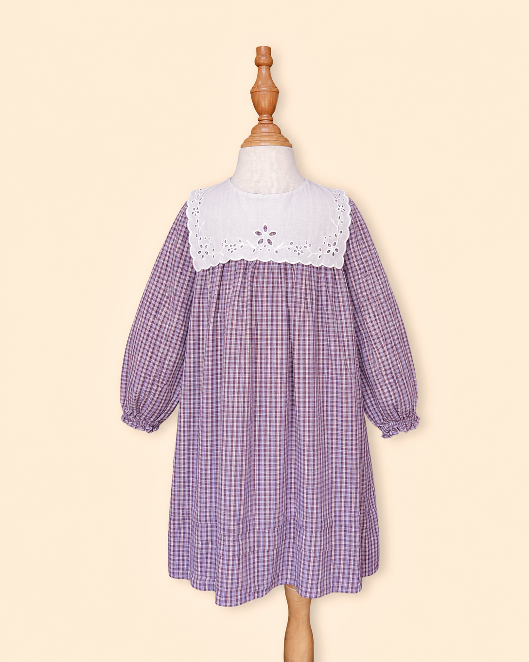 Vintage Purple Plaid Eyelet Collar Dress - Susu & Cra