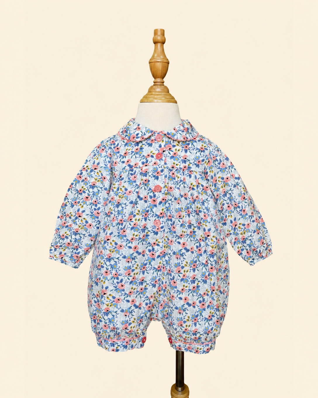 Rachel Riley - Sweet Blue Floral Peter Pan Collar Baby Romper