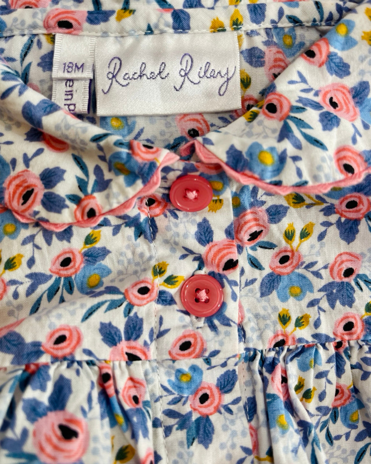 Rachel Riley - Sweet Blue Floral Peter Pan Collar Baby Romper