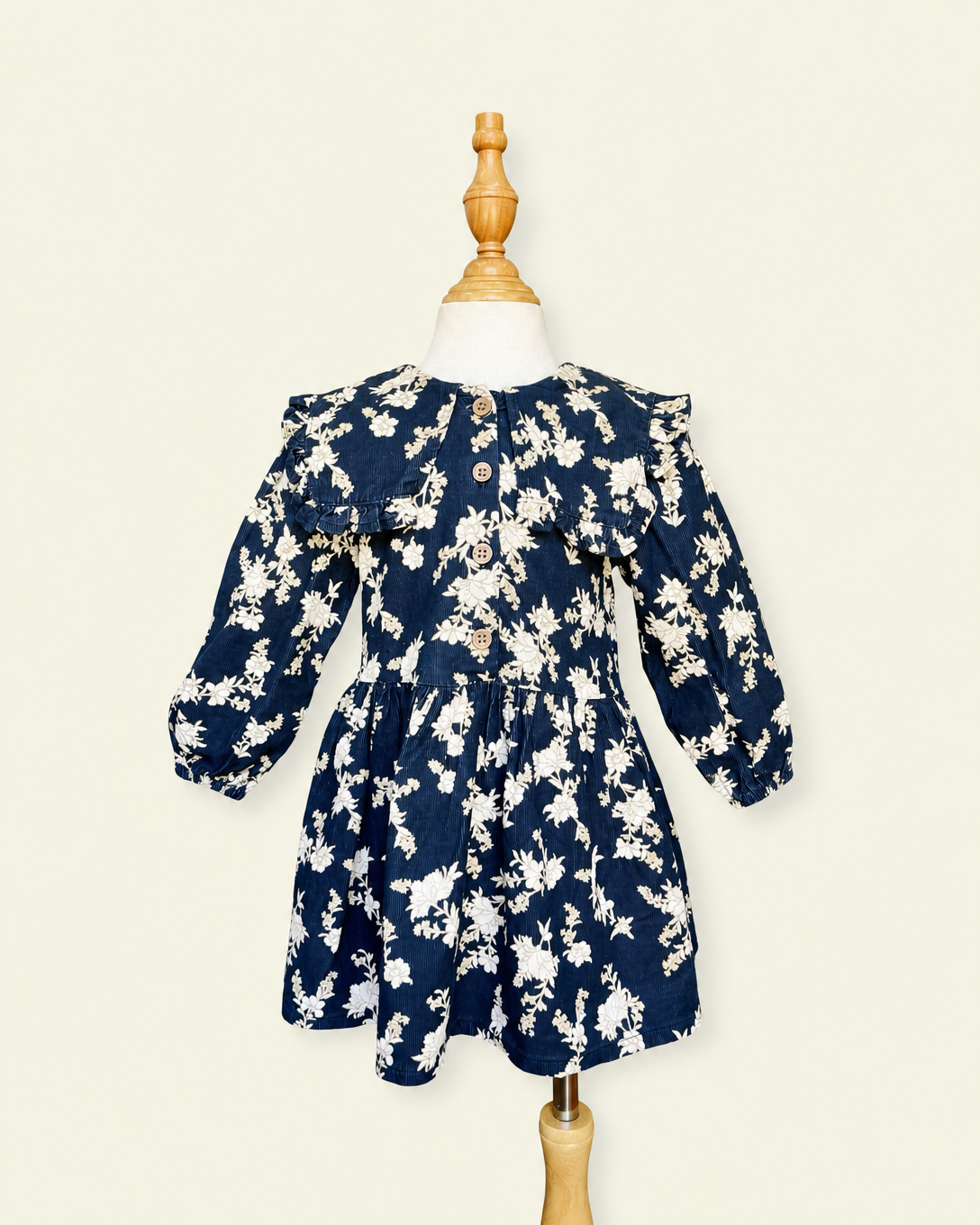 NEXT Black Floral Ruffle Soft Corduroy Collar Long Sleeve Dress