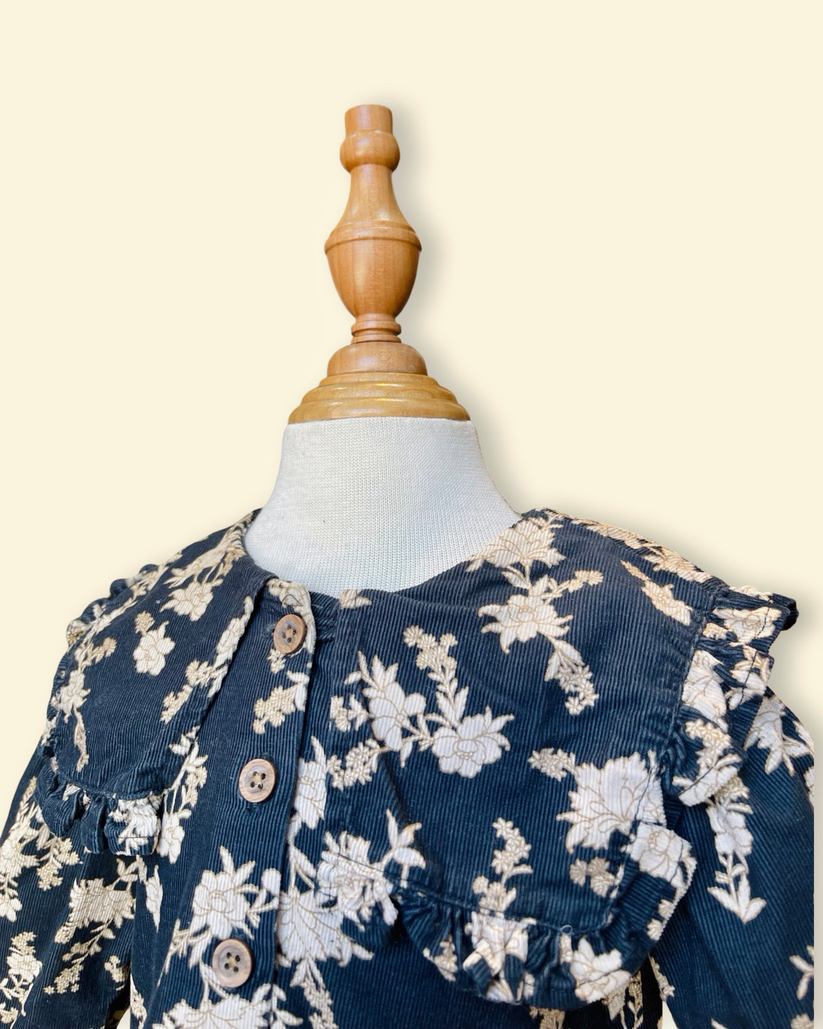 NEXT Black Floral Ruffle Soft Corduroy Collar Long Sleeve Dress