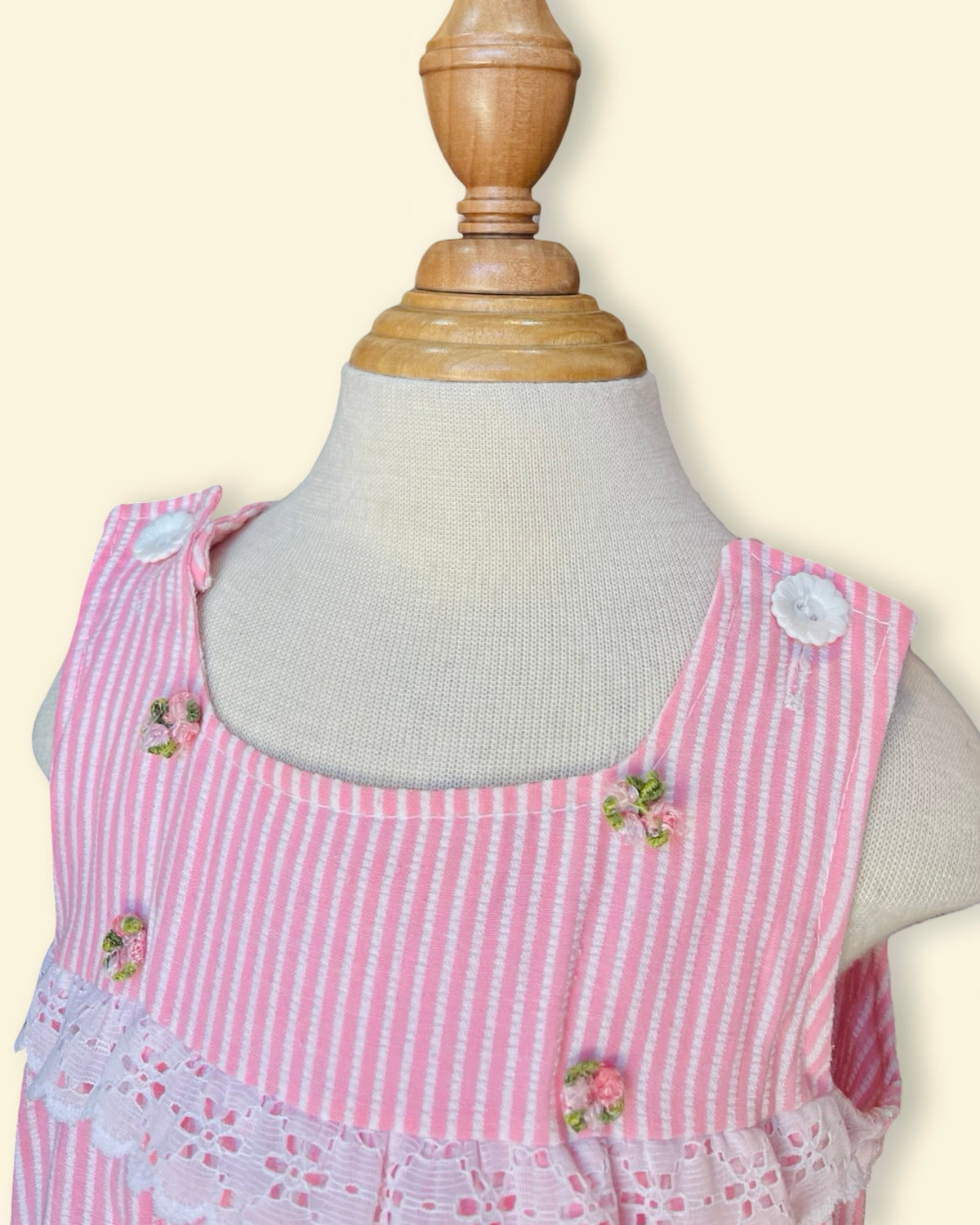Vintage Sweet Pink Stripe Lace Trim Baby Romper