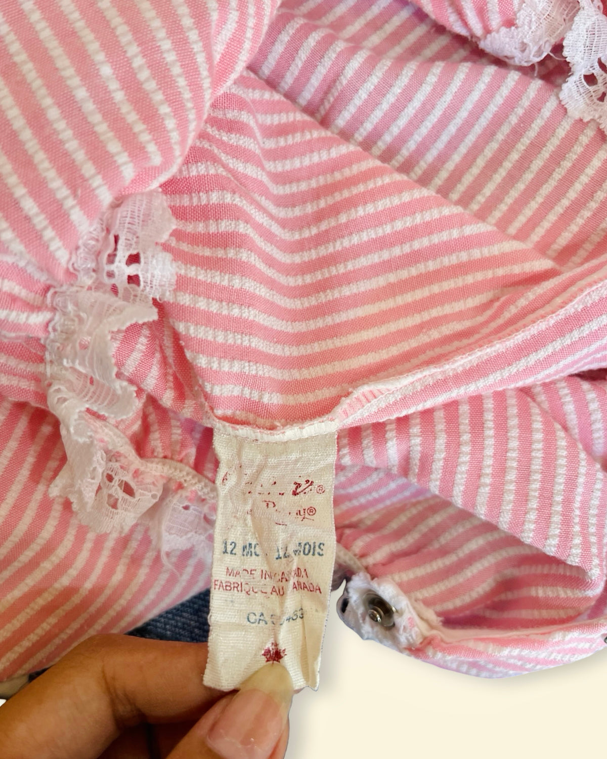 Vintage Sweet Pink Stripe Lace Trim Baby Romper