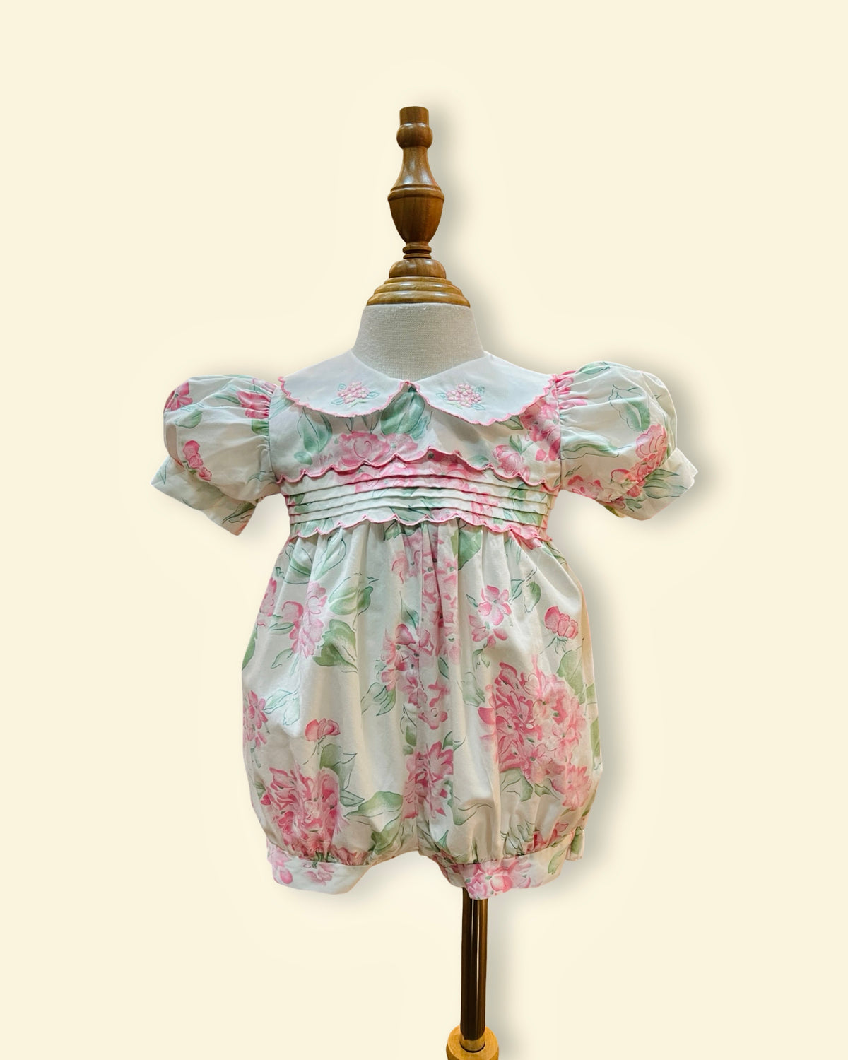 Vintage Pink Floral Smocked Baby Romper